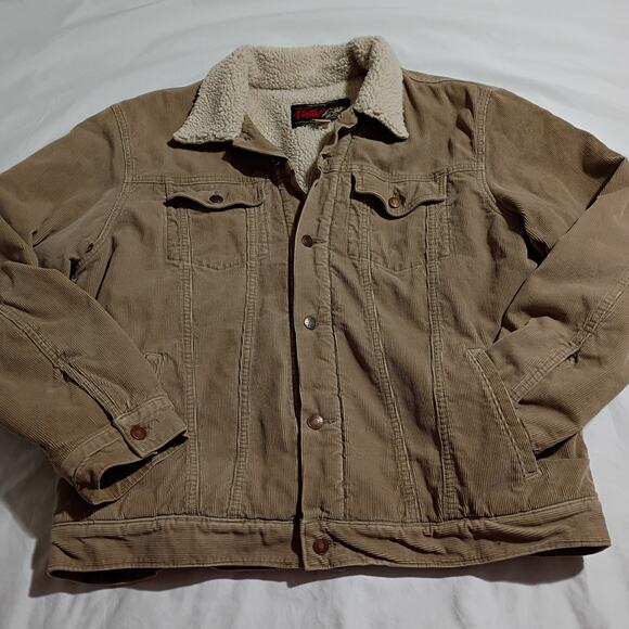 Old Navy Vintage Men's XL Corduroy Sherpa Lined Jacket Tan Easy Care Snap-Front - Picture 4 of 11